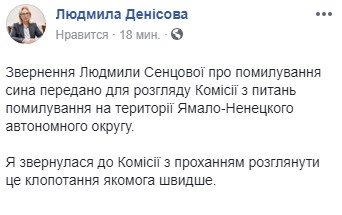 Звернення матері Сенцова про помилування сина передали на розгляд спецкомісії